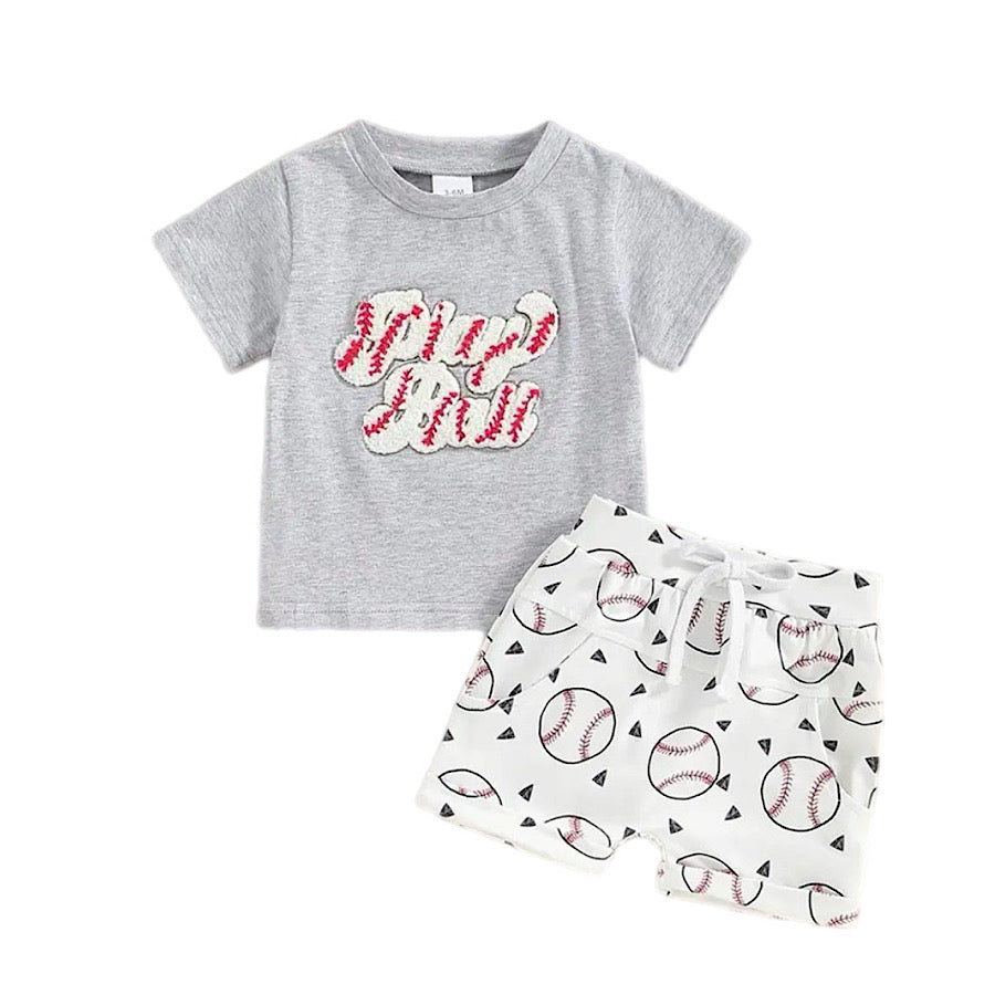 Baby and Toddler Boys Baseball Print Tee and Shorts 2PC Clothing Set, Front