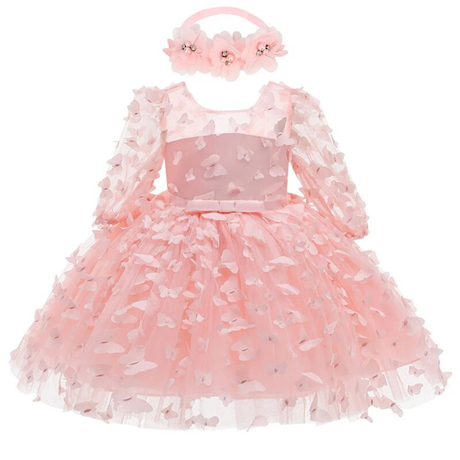 Baby Toddler Girl Pink Easter Dress 3D Mesh Tulle Tutu Princess Dress, Model