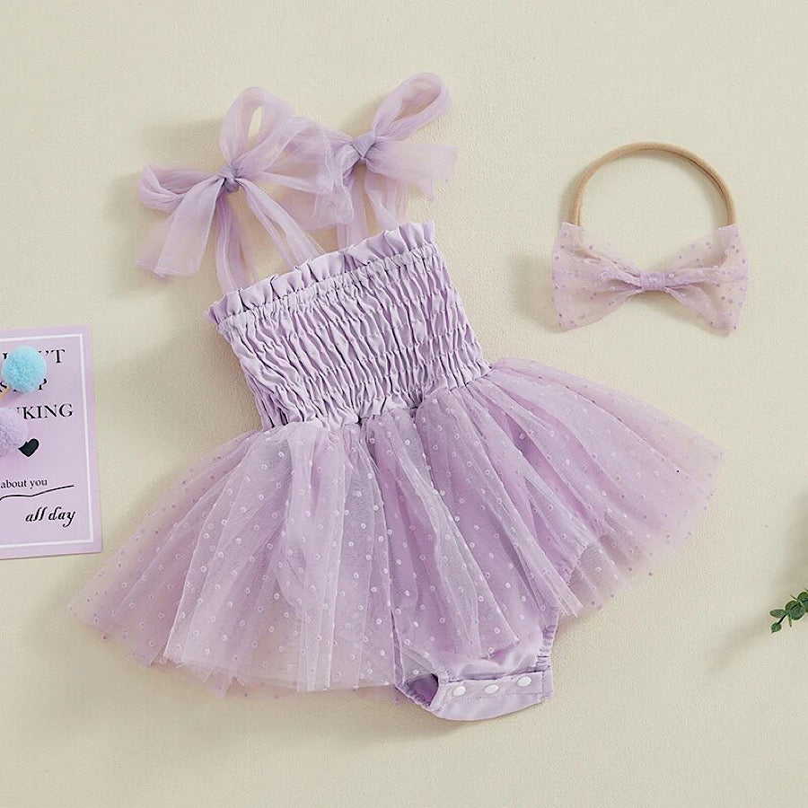 Infant Baby Girl Princess Tie Strap Tutu Romper and Headband Set, Main Photo