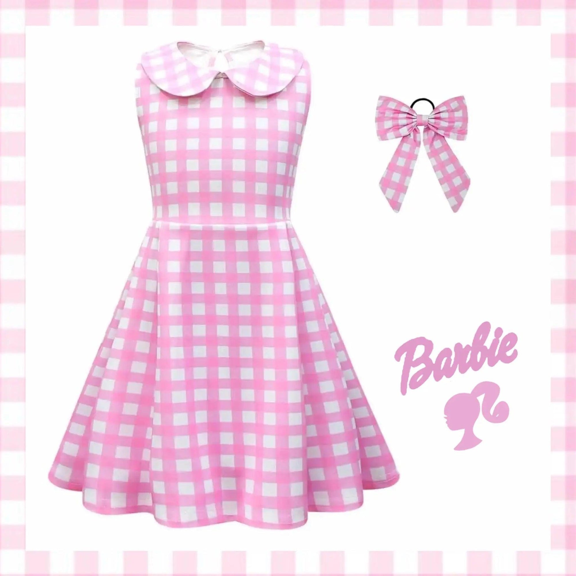 Girls Barbie Movie Margot Costume Pink Plaid Dress And Accessories Bling Bling Baby Boutique