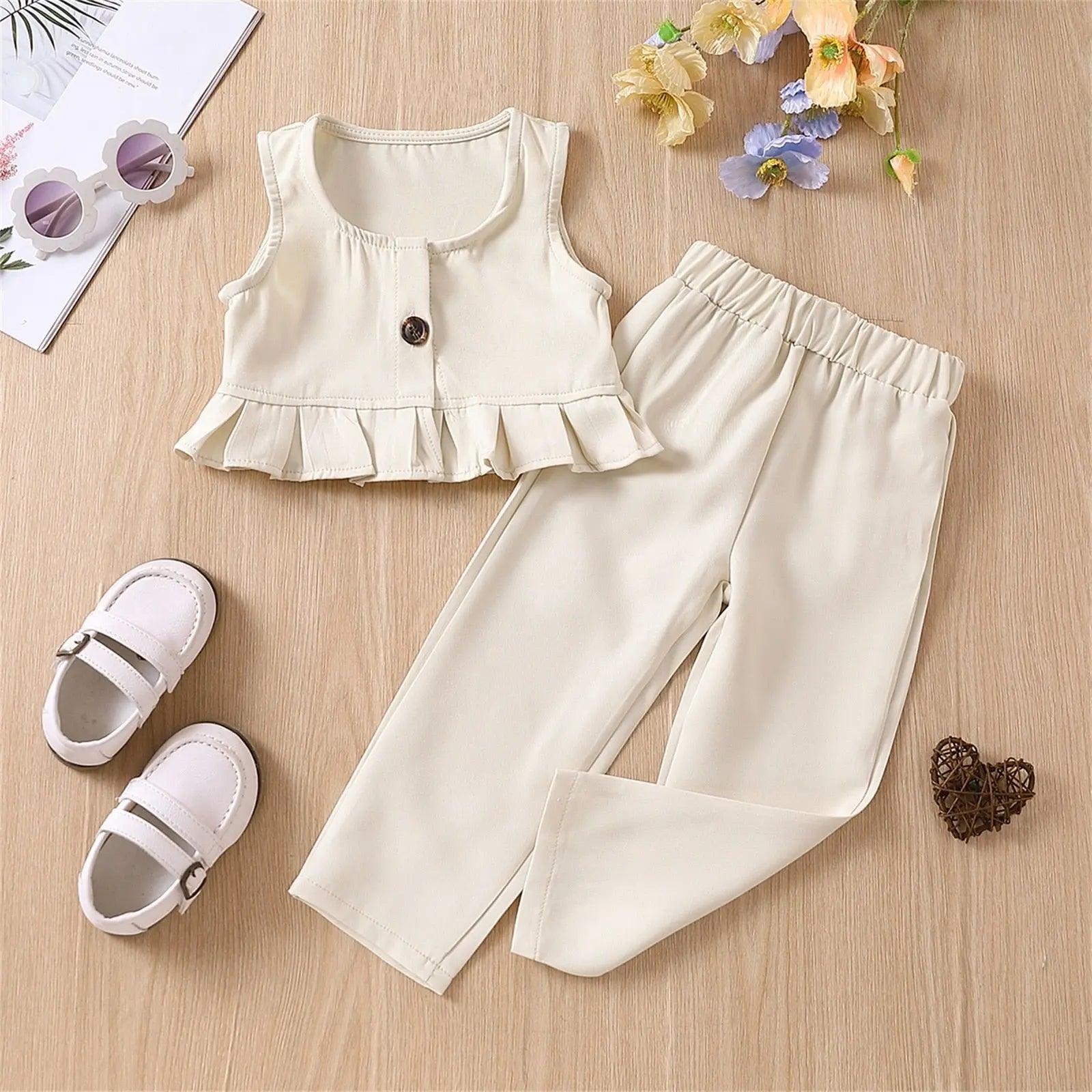Girls Summer Sleeveless Ruffled Dressy Crop Top and Pants Set Bling Bling Baby Boutique