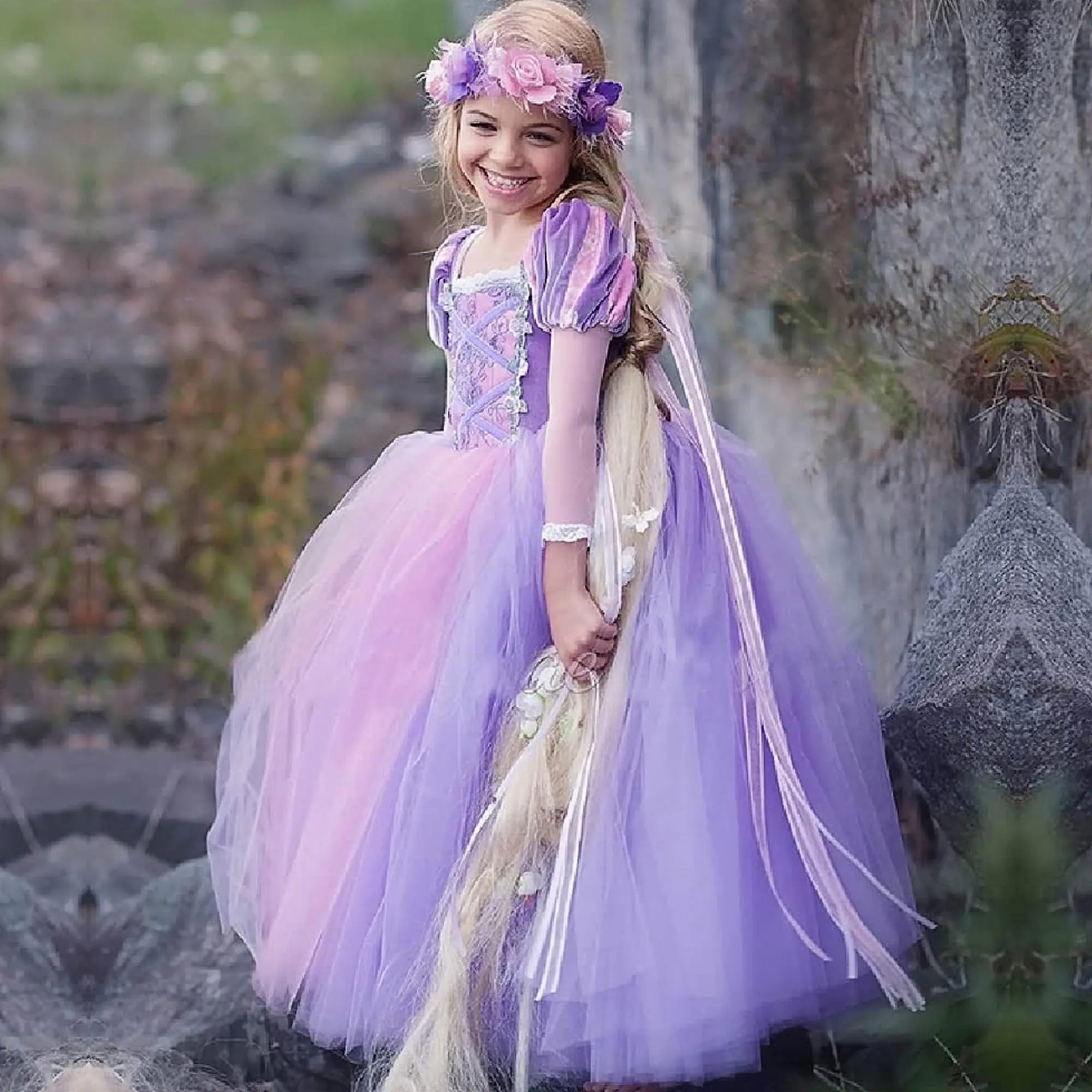 Girls Rapunzel Tangled Long Sleeve Princess Dress with Accessories Bling Bling Baby Boutique