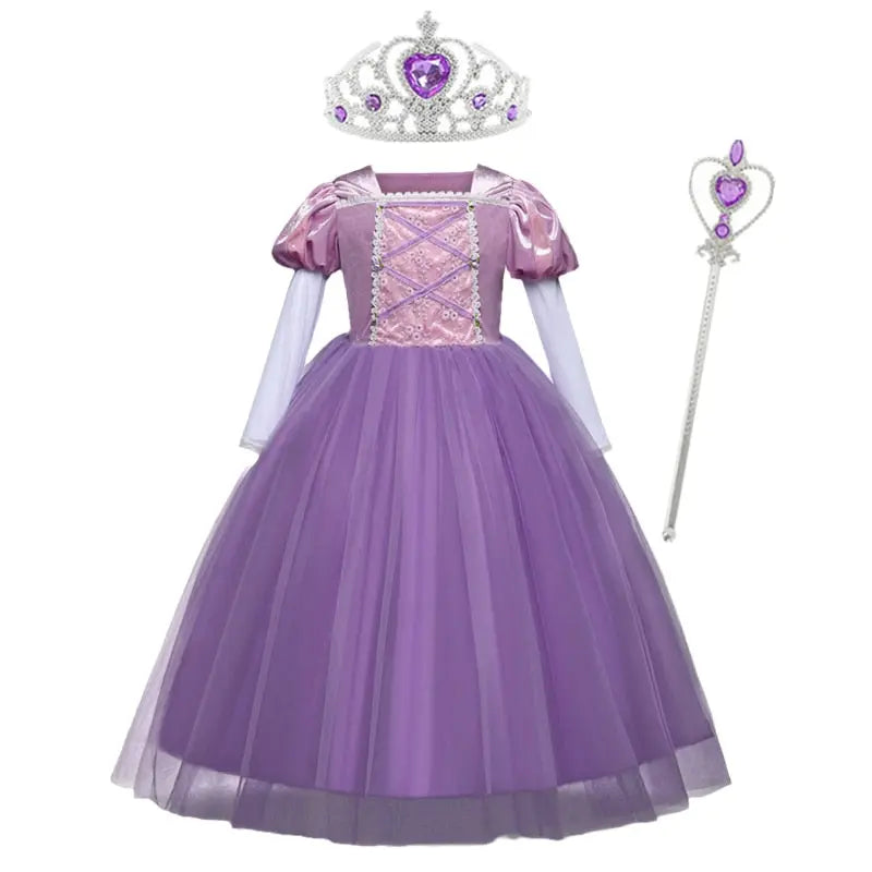 Girls Rapunzel Tangled Long Sleeve Princess Dress with Accessories Bling Bling Baby Boutique
