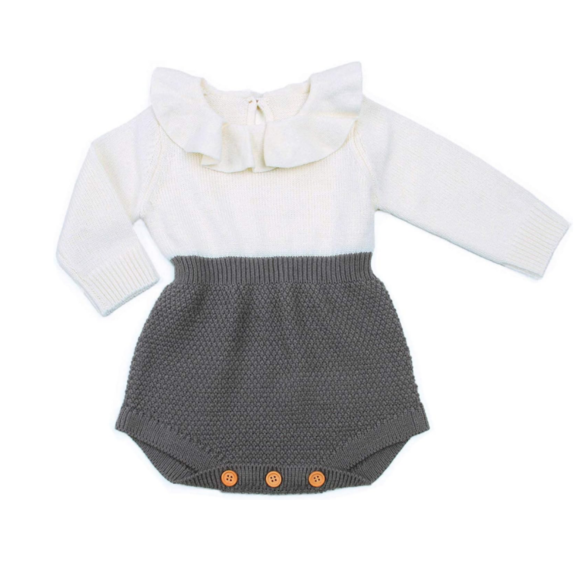 Baby Girls Long Sleeve Sweater Romper Knit Gray and White Outfit, Color
