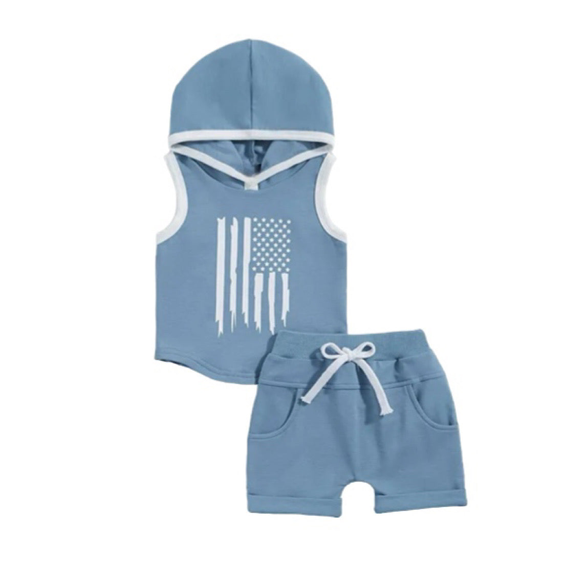 Baby Toddler Boys Cotton Blue Flag Print Sleeveless Top and Shorts Set, Color
