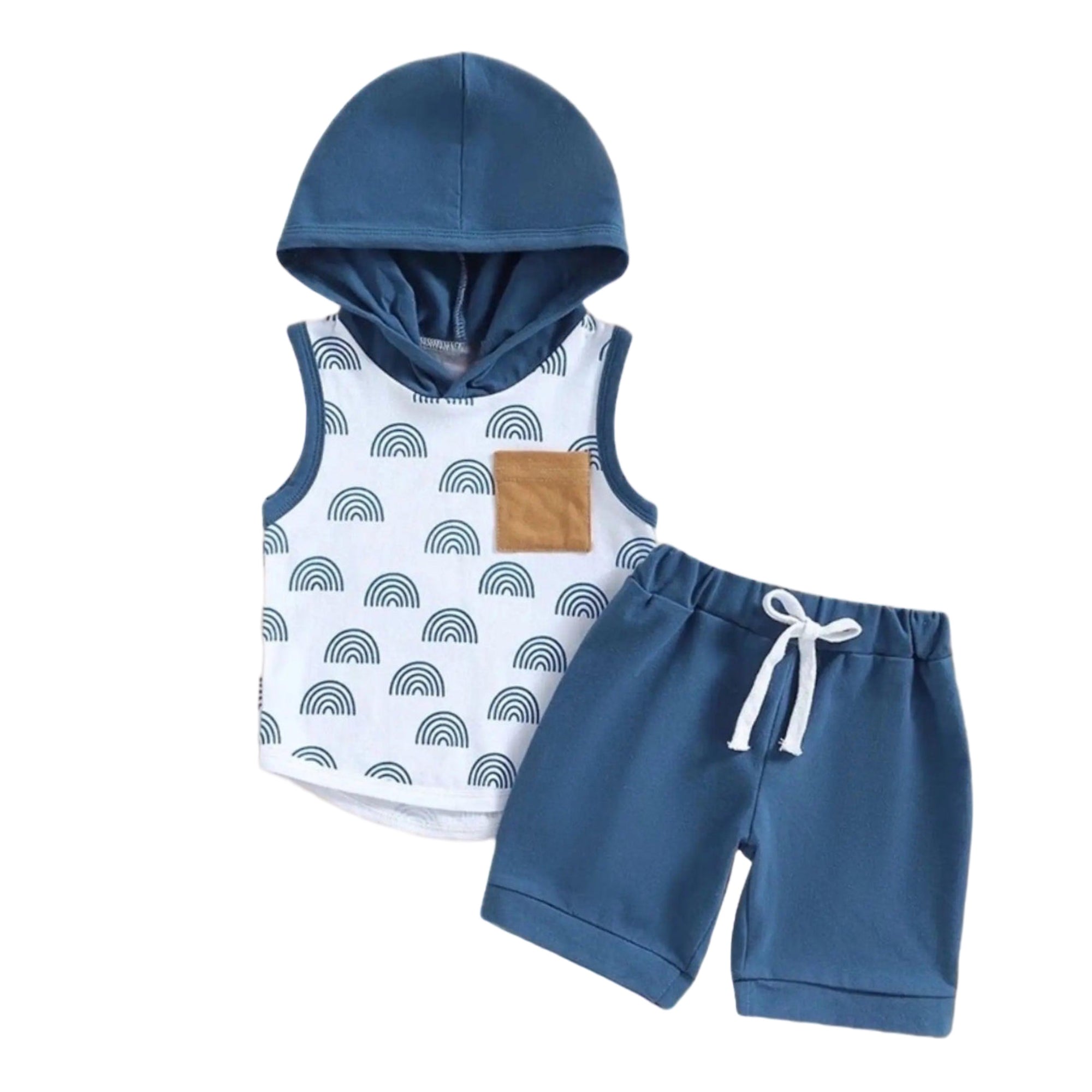 Baby Toddler Boys Printed Hooded Sleeveless Shirt and Shorts Set, Color