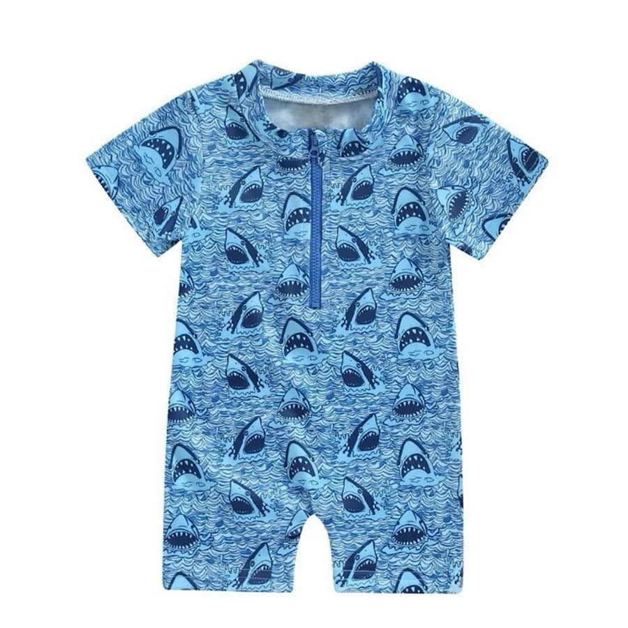 Baby Toddler Boys Shark Print Rashguard One Piece Swimsuit, Color