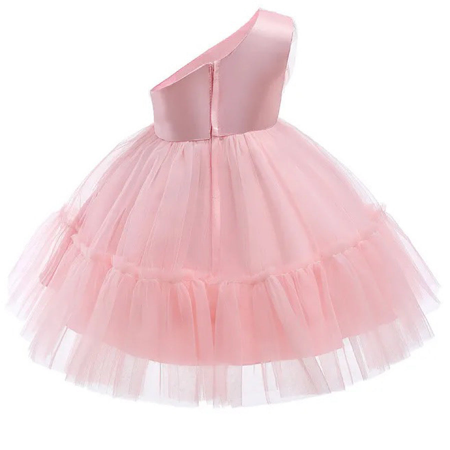 Baby Toddler Girls One Shoulder Pink Tulle Bow Princess Tutu Dress, Color