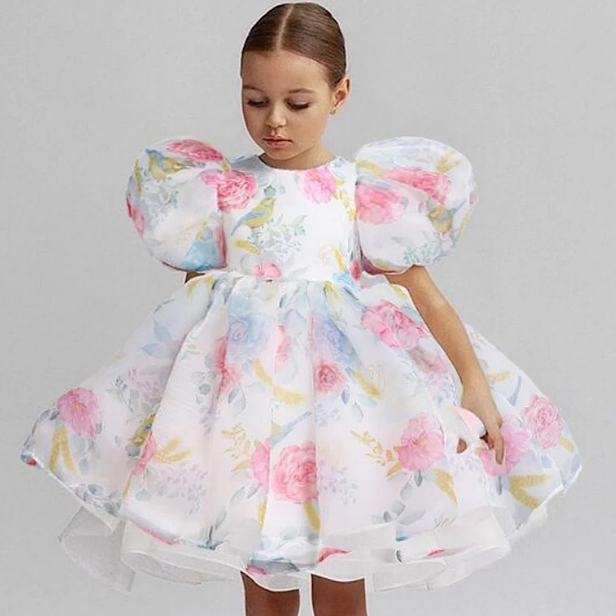 Toddler Little Girls Floral Elegant Princess Tutu Fancy Formal Dress, Model One