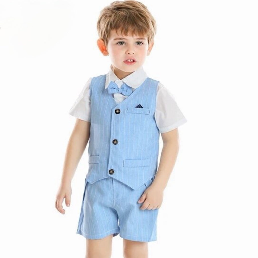 Baby Toddler Boys 4PC Spring Summer Pin Striped Shorts Suit, Model