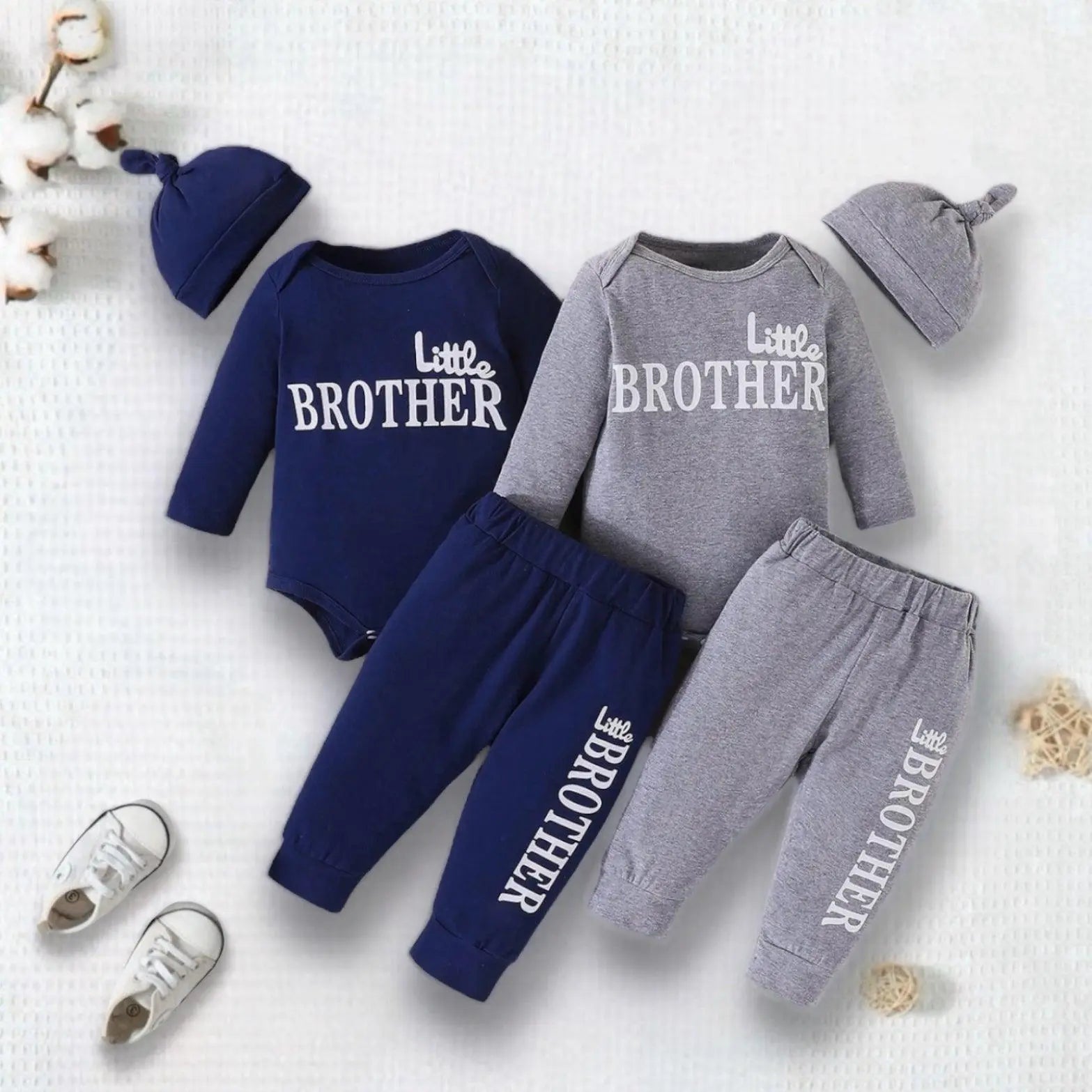 Infant Baby Boys Long Sleeve Little Brother Romper Joggers and Hat