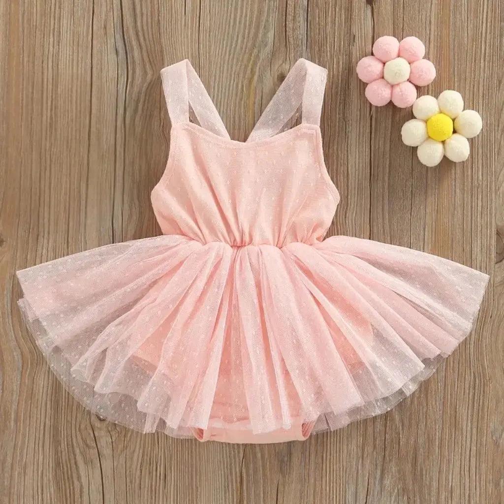 Baby Girls Summer Sleeveless Pink Tulle Tutu Bow Romper Bling Bling Baby Boutique