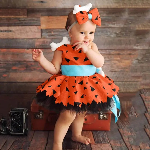 Baby Toddler Girl Pebbles Cave Girl Flintstones Halloween Costume Set Bling Bling Baby Boutique