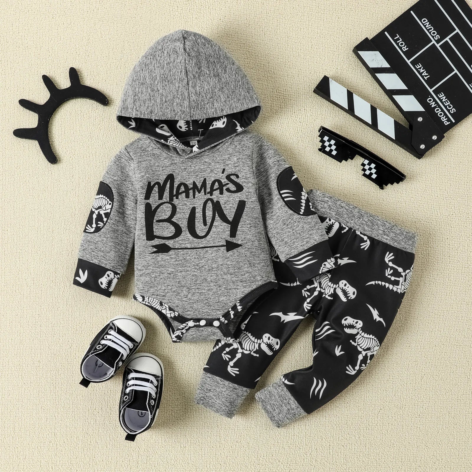 Infant Baby Boys Clothing Set Hooded Mama's Boy Romper and Pants, Color
