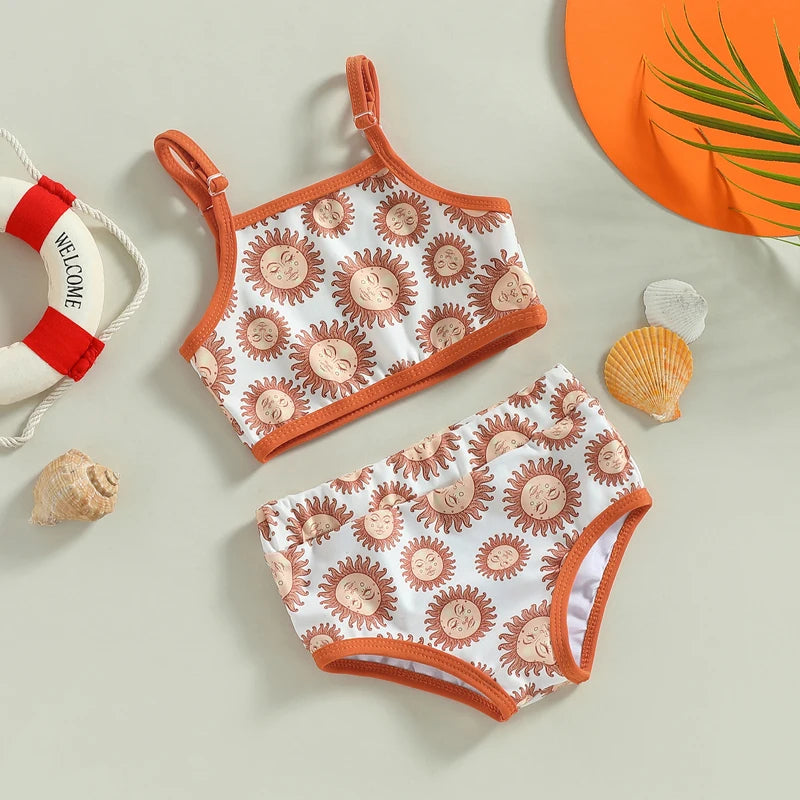 2pc Baby Girls Summer Bikini Set Sun Print Sling Top and Bottoms, Main Image