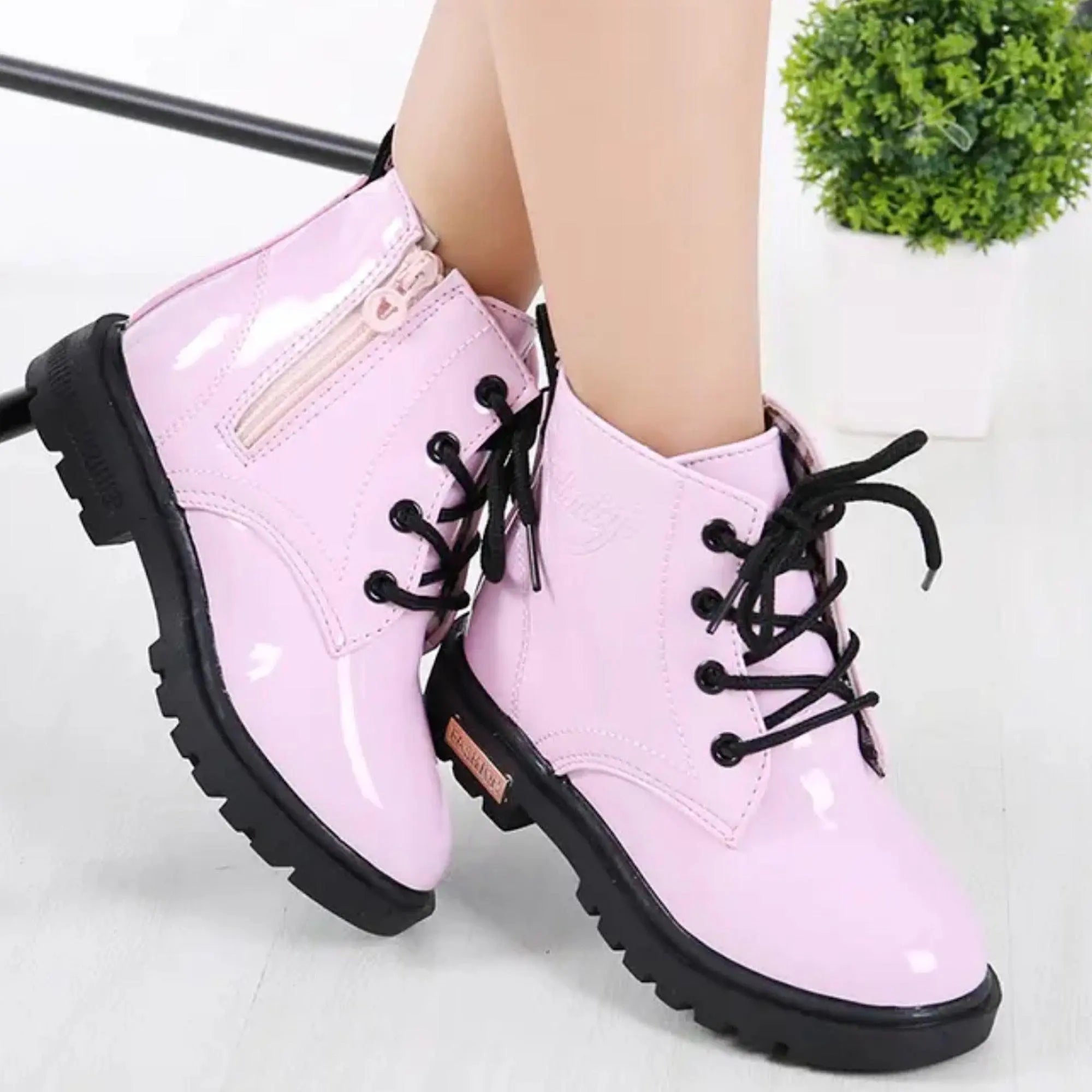 Toddler Girls Lace Up Side Zipper Combat Boots Waterproof Fashion