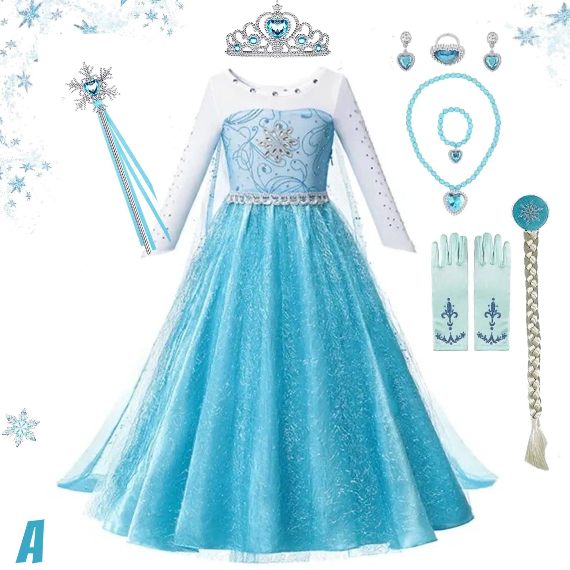 Toddler Girls Sparkly Long Sleeve Blue Elsa Dress and Accessories Bling Bling Baby Boutique