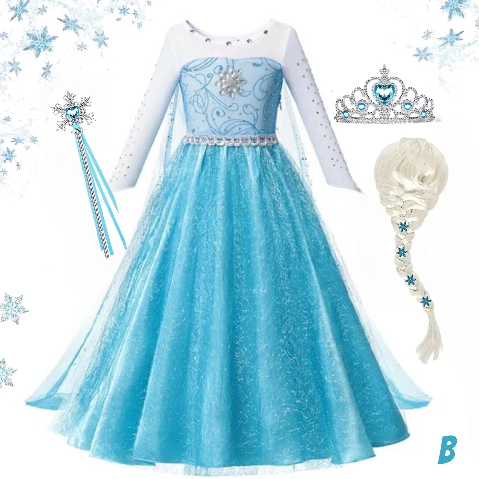Toddler Girls Sparkly Long Sleeve Blue Elsa Dress and Accessories Bling Bling Baby Boutique