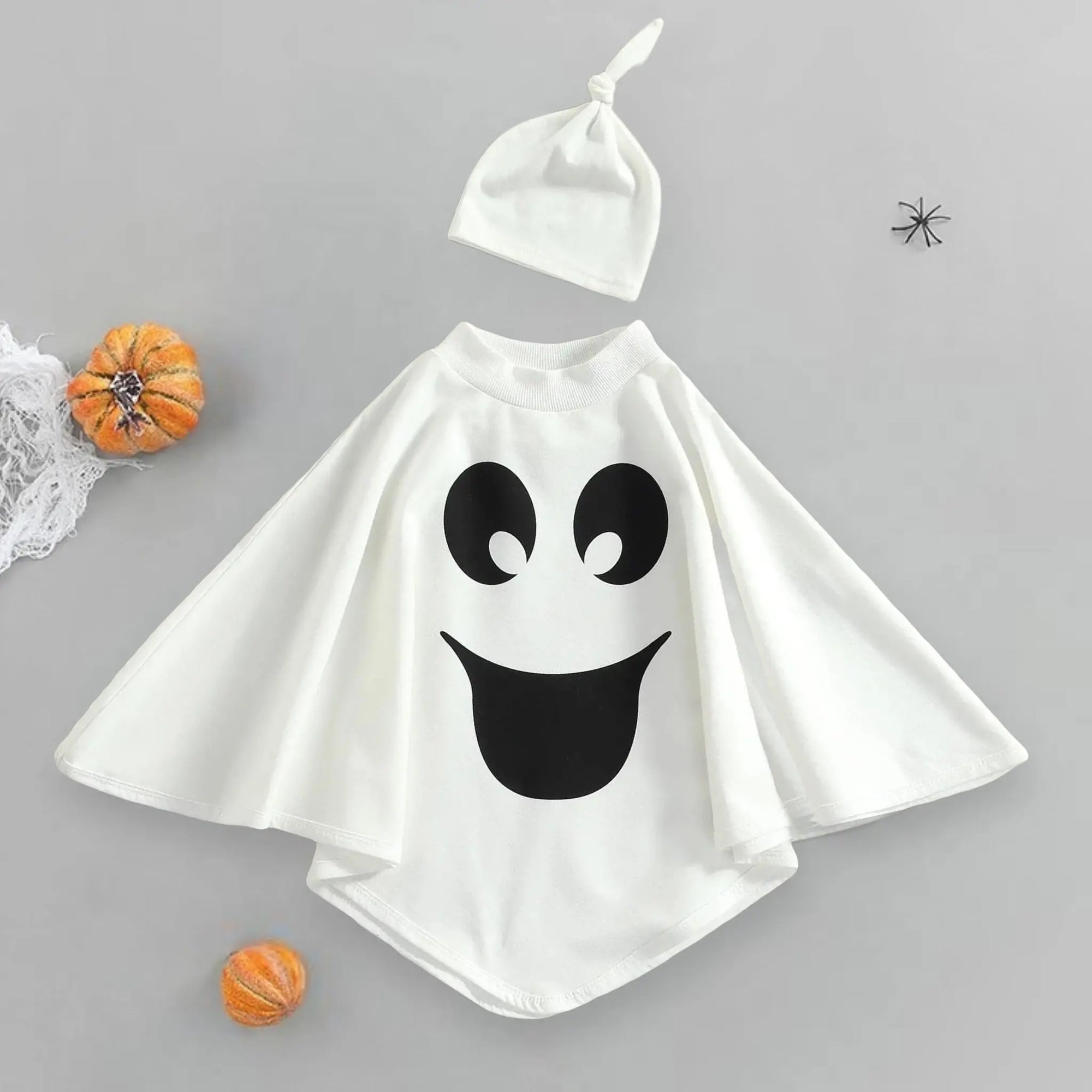Unisex Ghost Costume Scary or Smily Face Cotton Cloak and Hat Bling Bling Baby Boutique