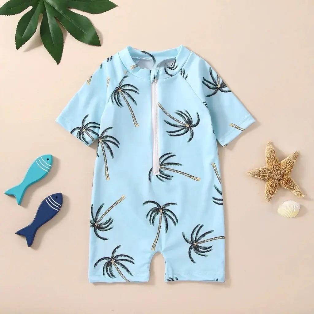 Baby Toddler Boys Palm Tree Print Rashguard One-Piece Swimsuit Bling Bling Baby Boutique
