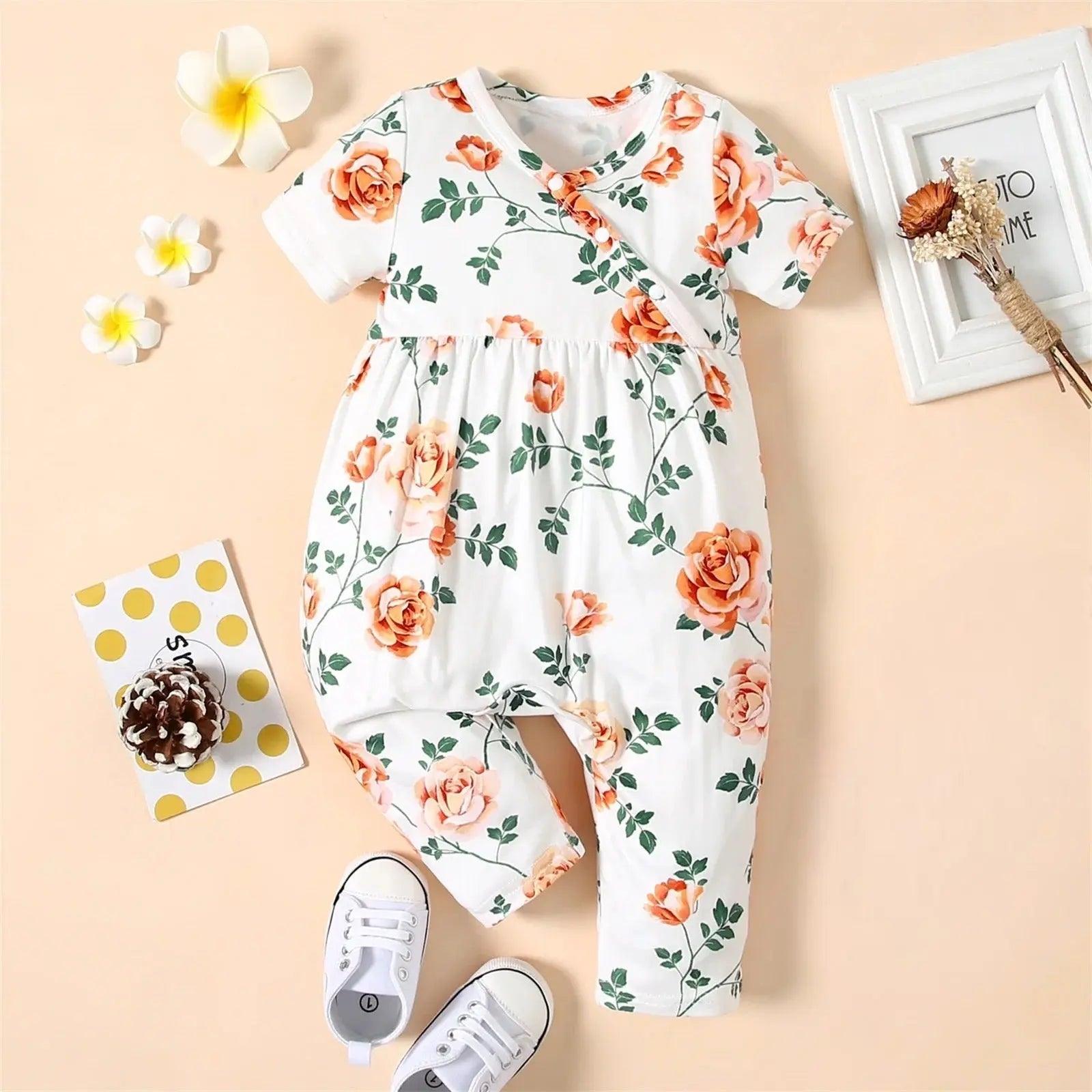 Baby Toddler Girls Floral Print Short Sleeved Jumpsuit Bling Bling Baby Boutique