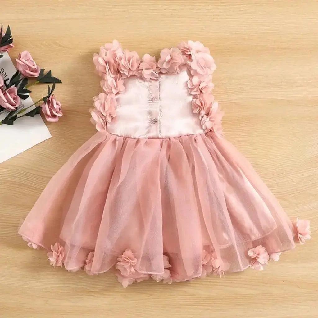 Baby Toddler Girls Pink 3D Rose Tulle Tutu Dress Bling Bling Baby Boutique