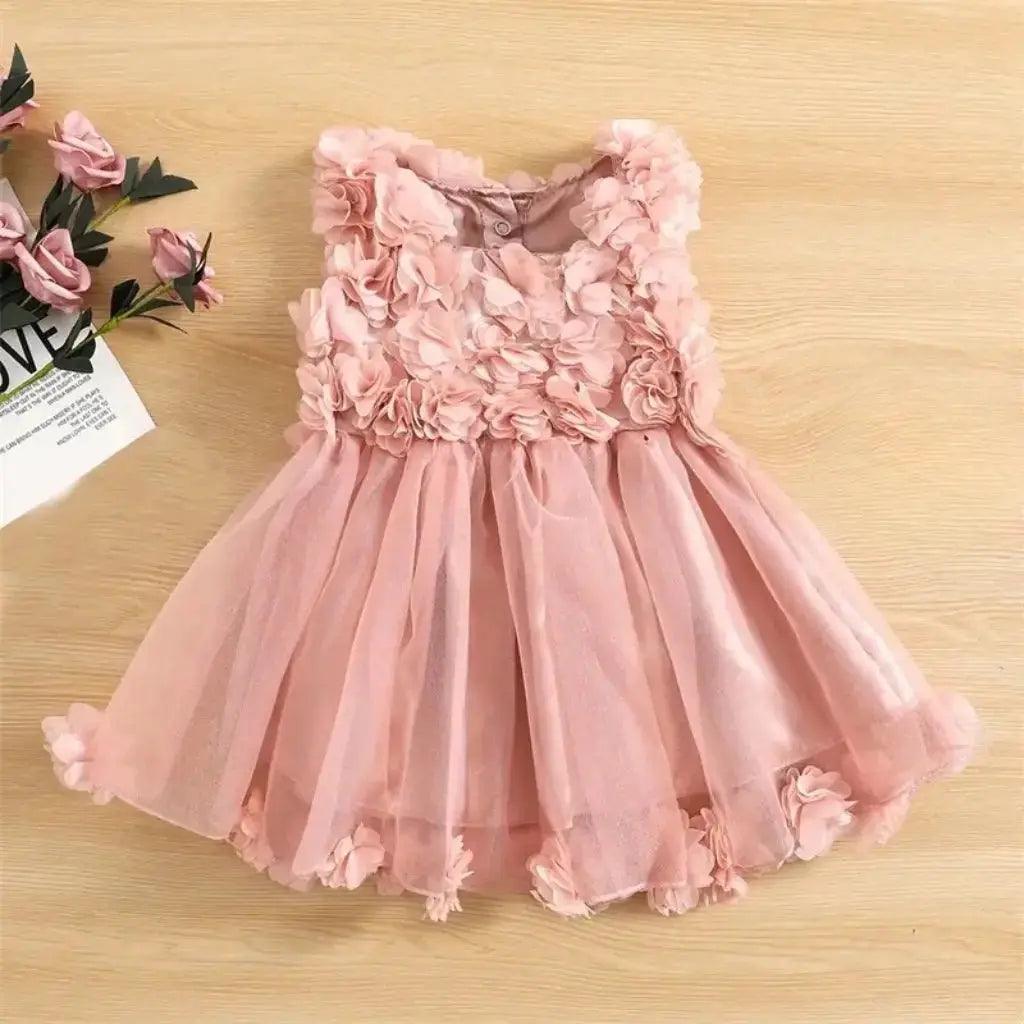 Baby Toddler Girls Pink 3D Rose Tulle Tutu Princess Dress, Front