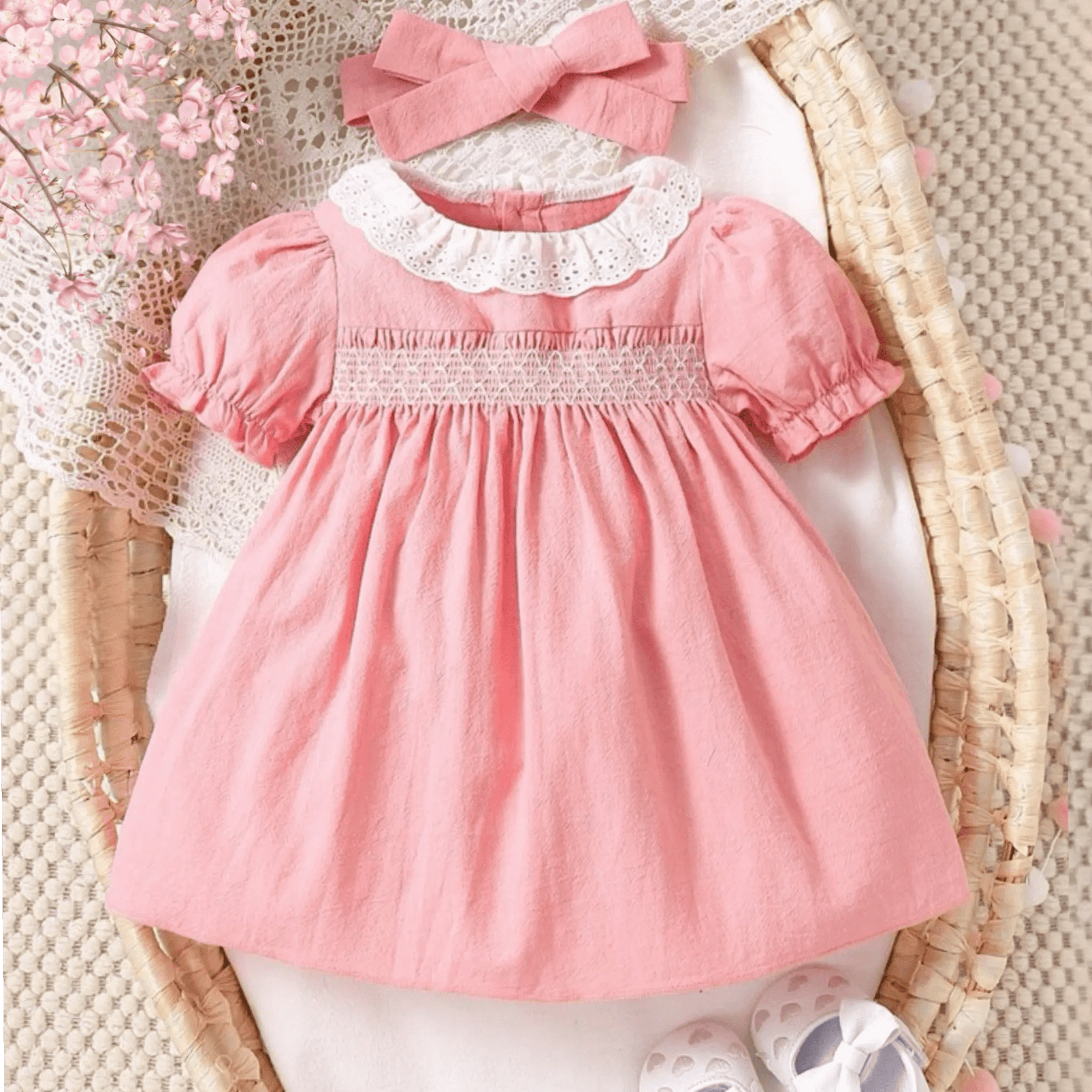 Baby Toddler Girls Pink Smocked Short Sleeve Dress Bling Bling Baby Boutique