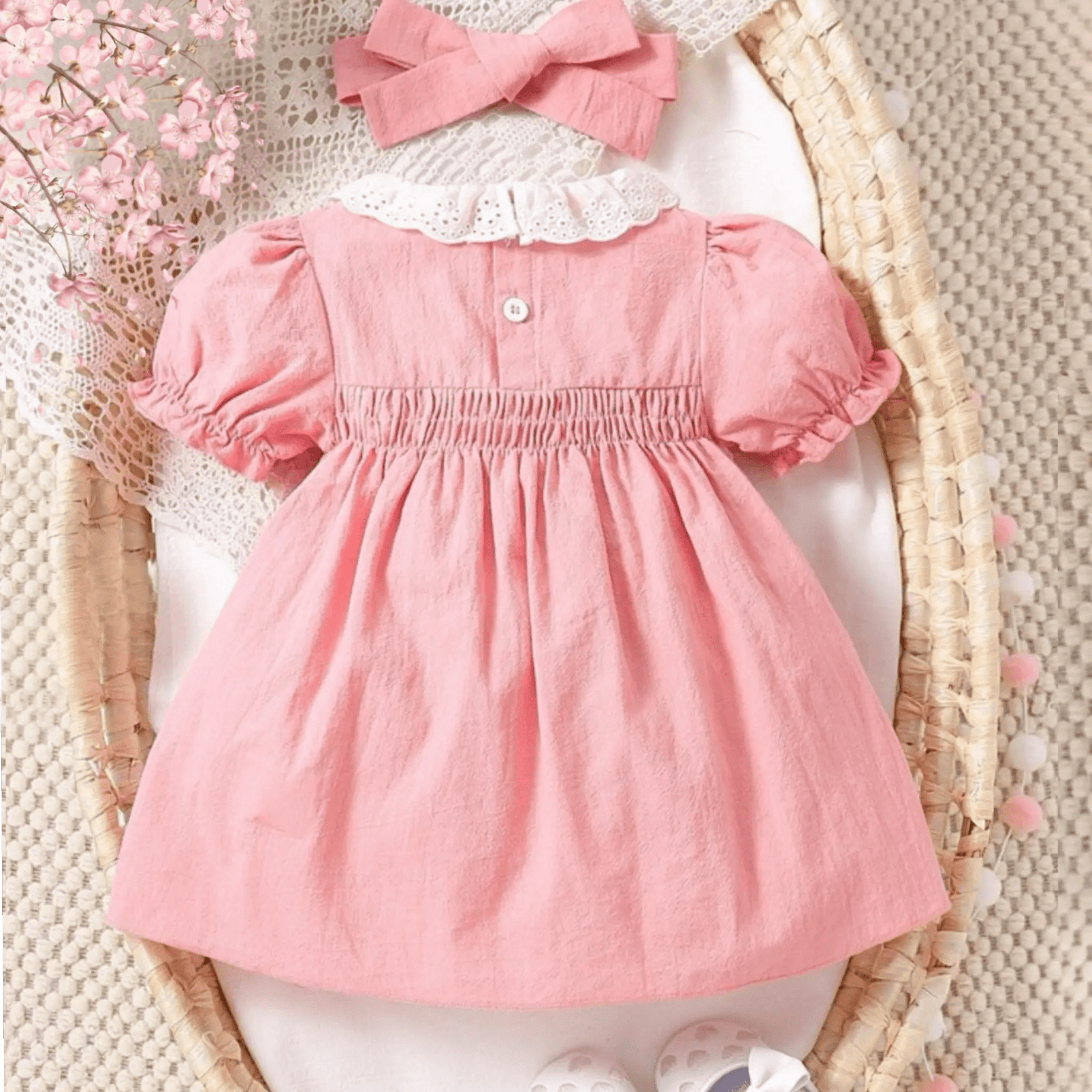 Baby Toddler Girls Pink Smocked Short Sleeve Dress Bling Bling Baby Boutique