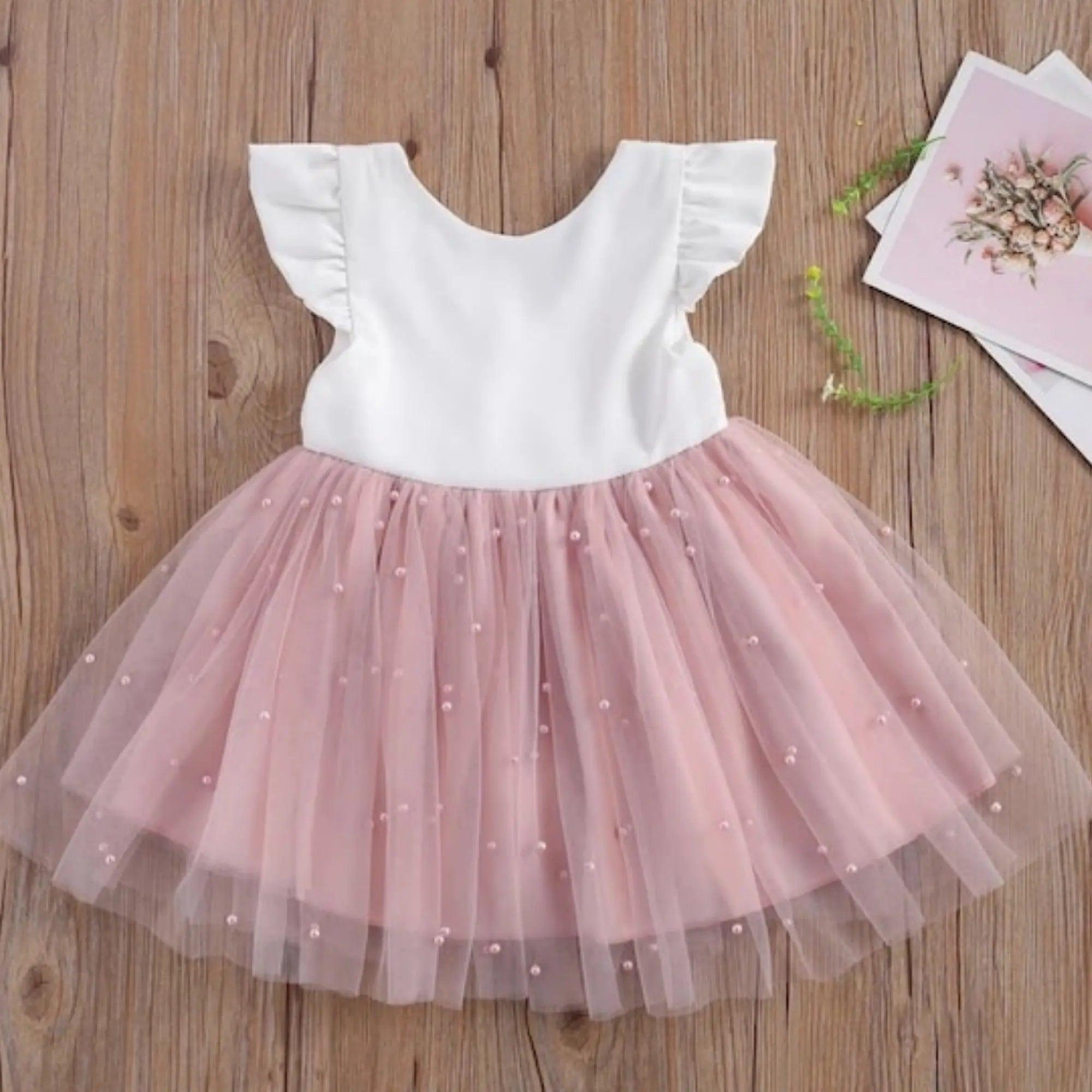 Baby Toddler Girls Pink & White Beaded Tulle Tutu Dress Bling Bling Baby Boutique