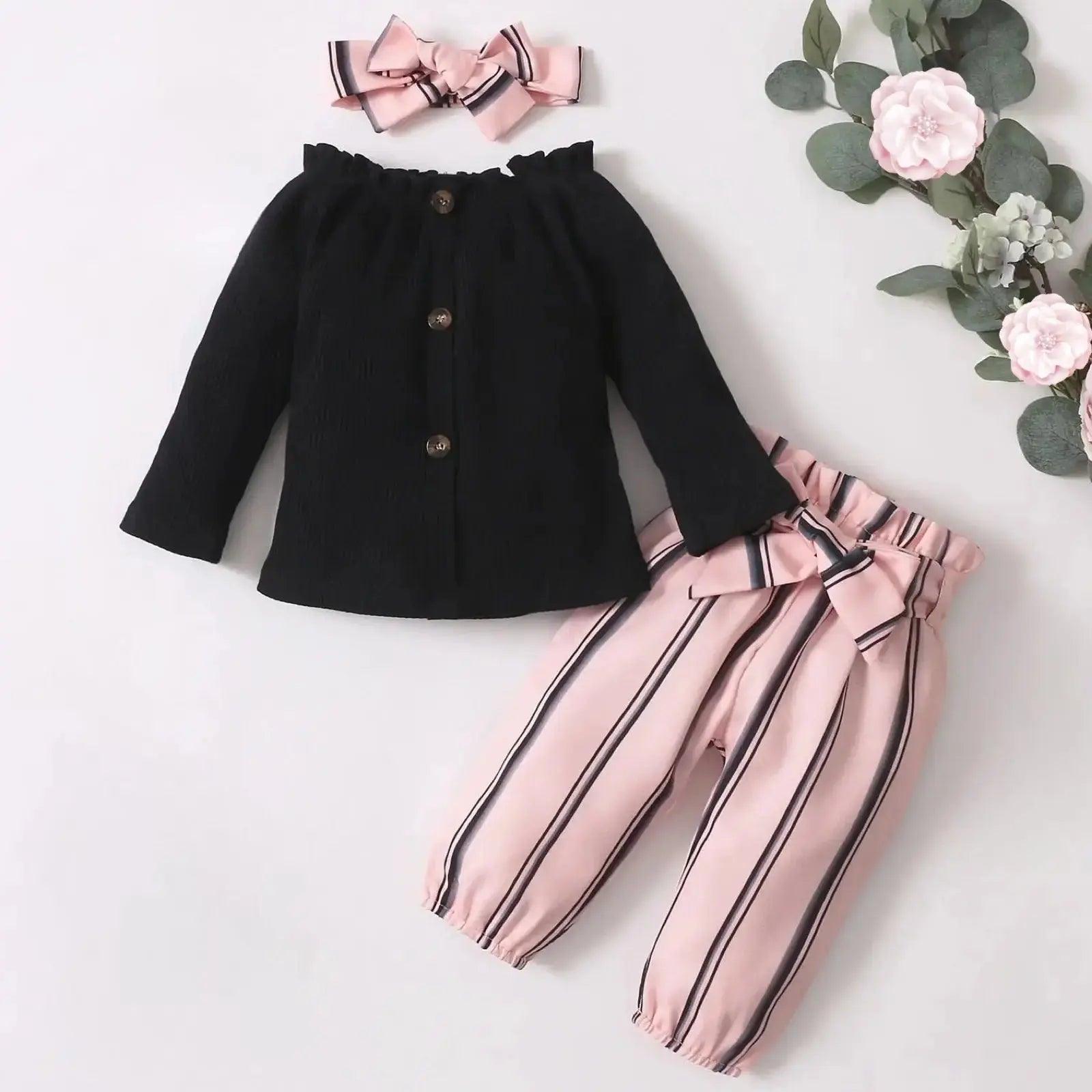 Baby Toddler Girls Three Piece Pink Striped Pant Clothing Set Bling Bling Baby Boutique