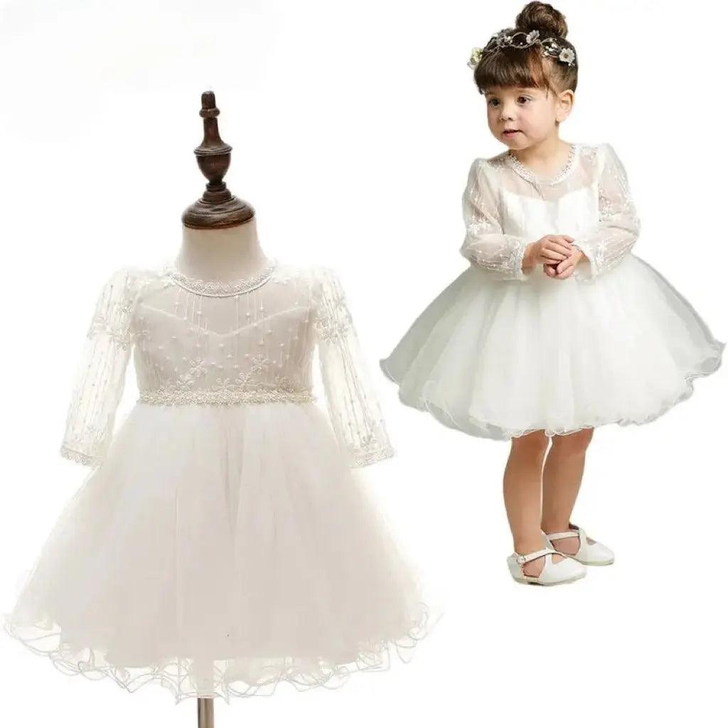Baby Toddler Girls All White Lace Flower Embroidered Dress Bling Bling Baby Boutique