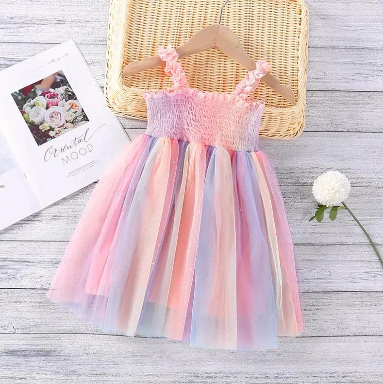 Toddler Girls Sparkly Tutu Pastel Rainbow Princess Dress Bling Bling Baby Boutique